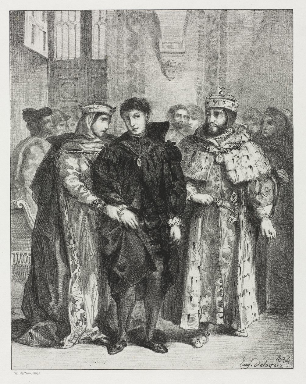 Hamlet: Královna se snaží utěšit Hamleta od Eugène Delacroix