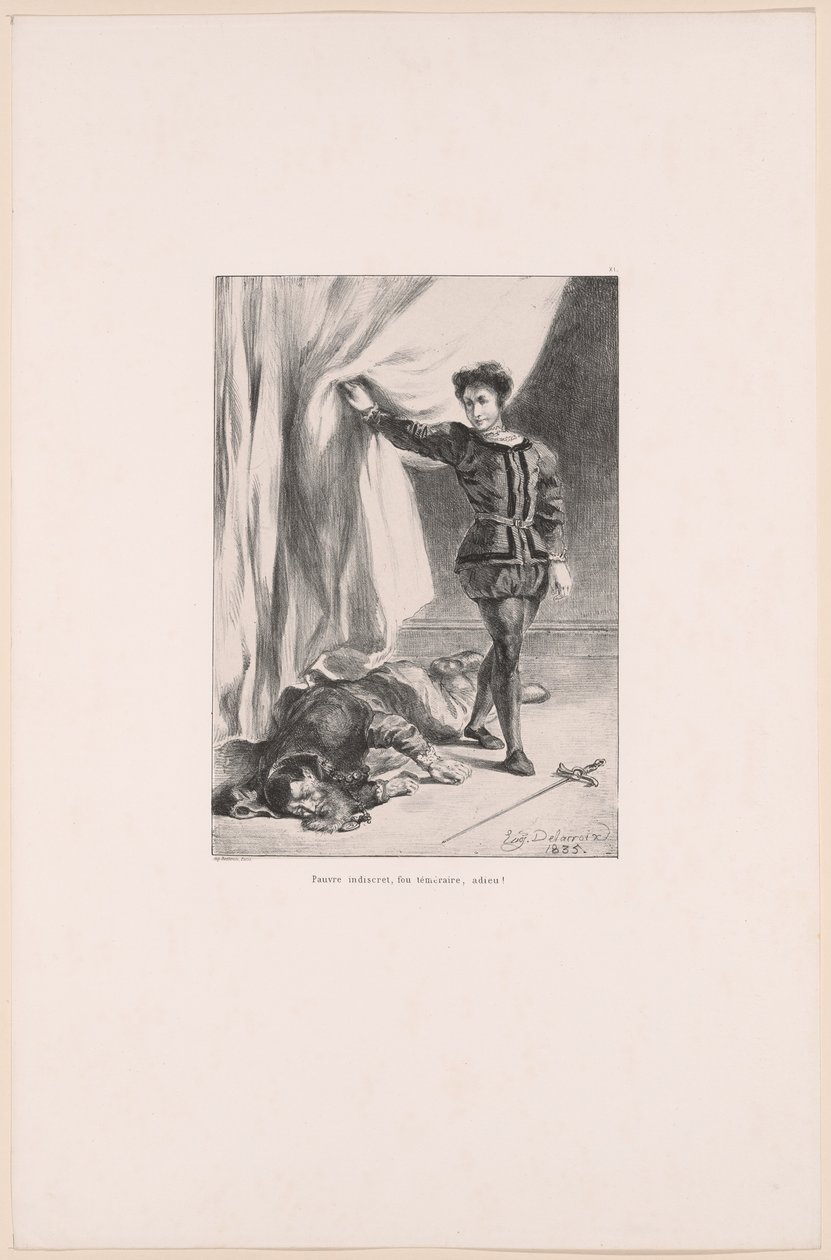 Hamlet a tělo Polonia, deska 11 z Hamleta od Eugène Delacroix