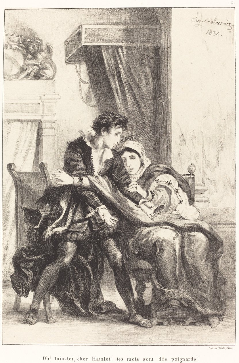 Hamlet a královna (dějství III, scéna IV) od Eugène Delacroix