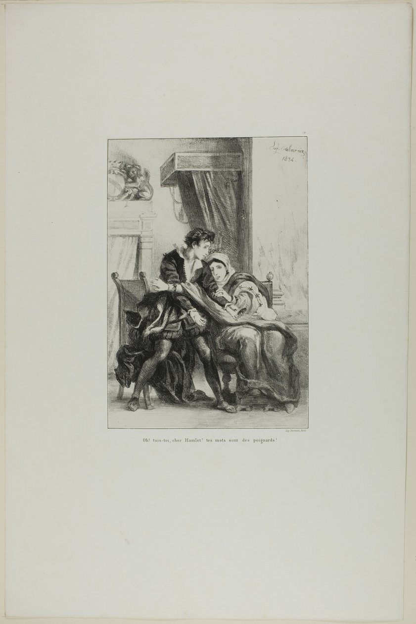 Hamlet a královna, deska 10 z Hamleta od Eugène Delacroix