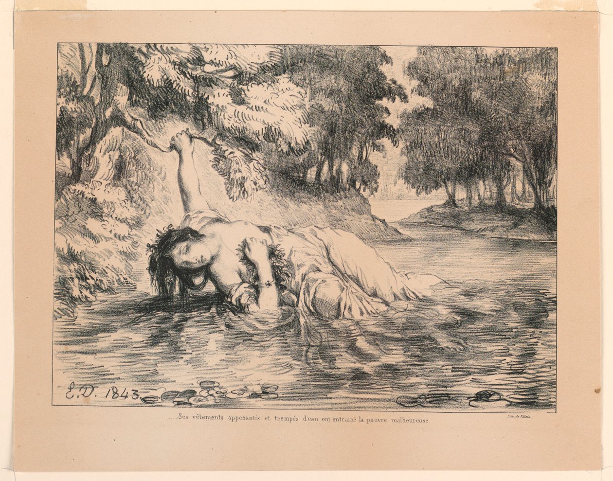 Ilustrace k Hamletovi: Smrt Ofélie (IV, 7) od Eugène Delacroix