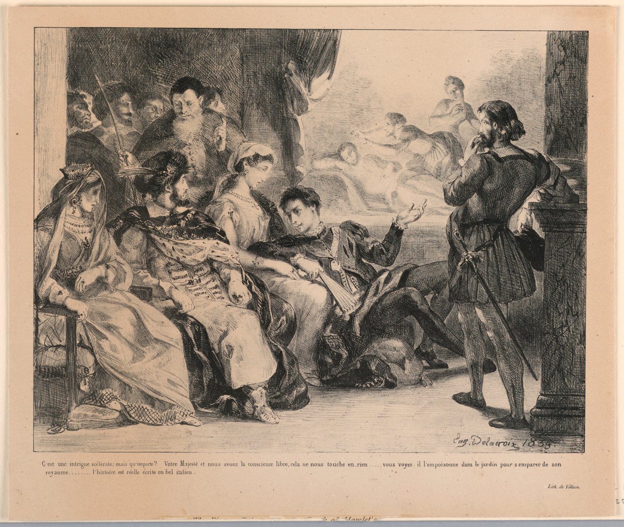 Ilustrace k Hamletovi: Hráči představují smrt Hamletova otce (III,2) od Eugène Delacroix