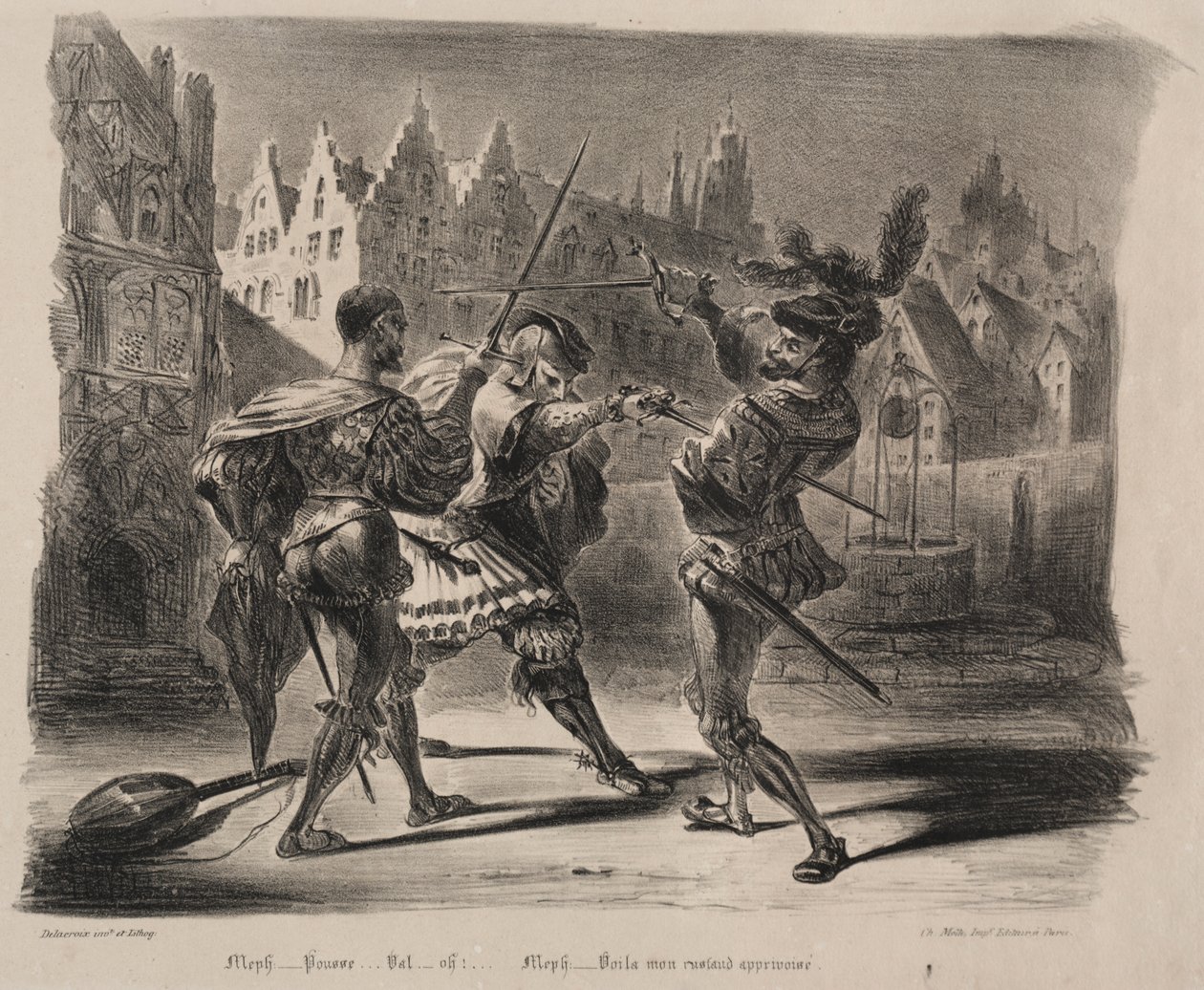 Ilustrace k Faustovi: Souboj Fausta a Valentina od Eugène Delacroix