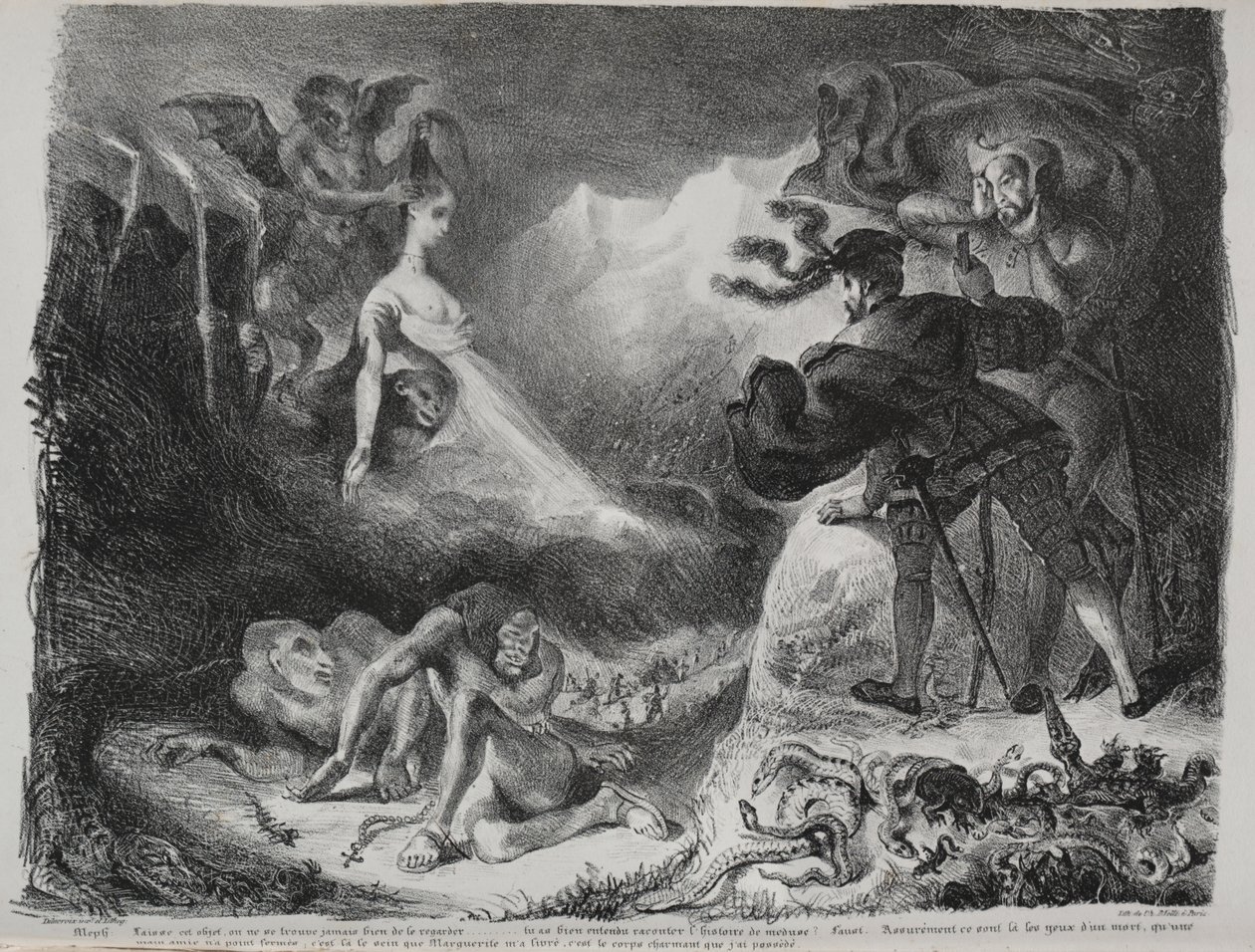 Ilustrace k Faustovi: Faustovi se zjevuje Markétin stín od Eugène Delacroix