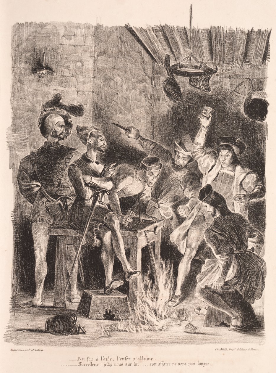 Ilustrace pro Faust: Méphistophélés v hostinci studentů od Eugène Delacroix
