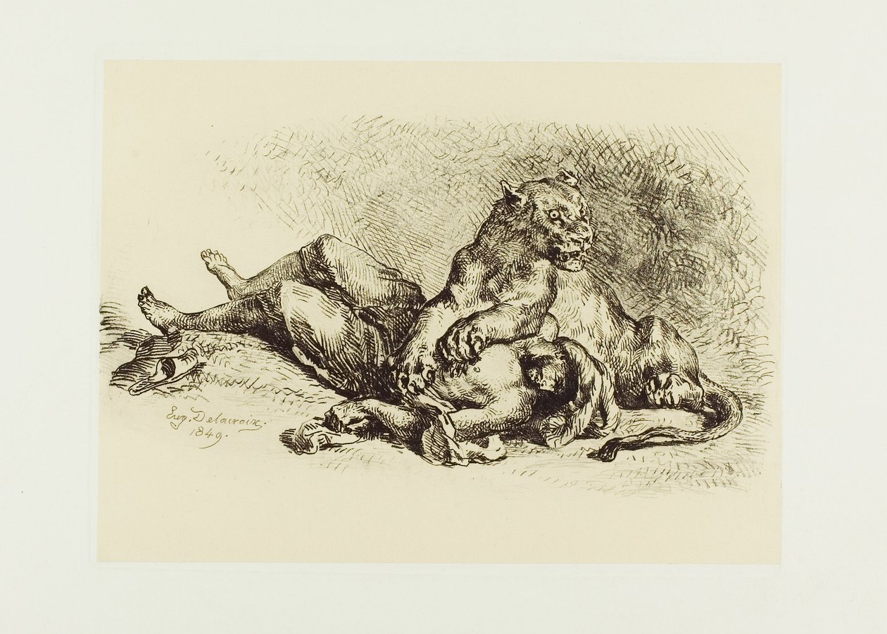 Lvice trhá Arabovi hruď od Eugène Delacroix