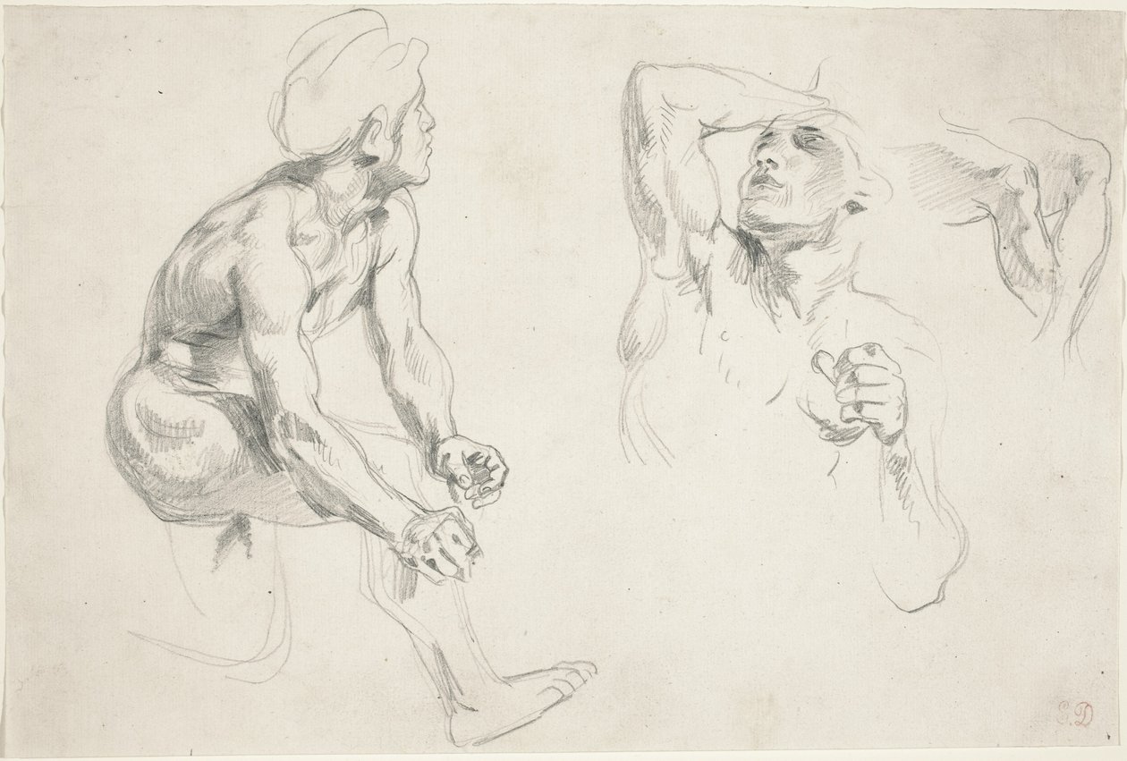 Mužský akt pózující pro postavy ve Frize de la Guerre, c. 1835. od Eugène Delacroix