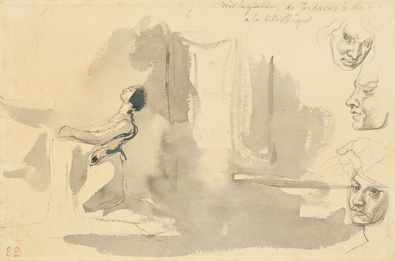 Markéta v kostele se studiem Mefistofelovy hlavy od Eugène Delacroix