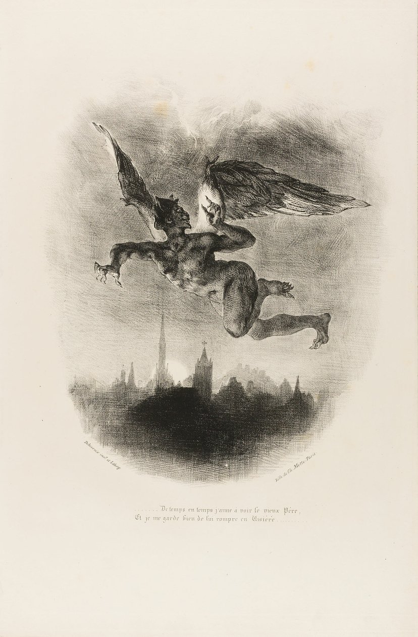 Mefistofeles létající, od Fausta od Eugène Delacroix