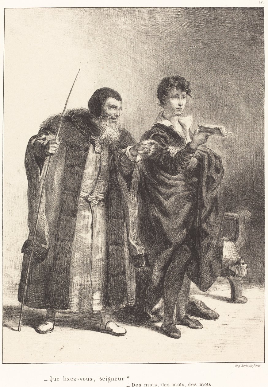 Polonius a Hamlet (dějství II, scéna II) od Eugène Delacroix