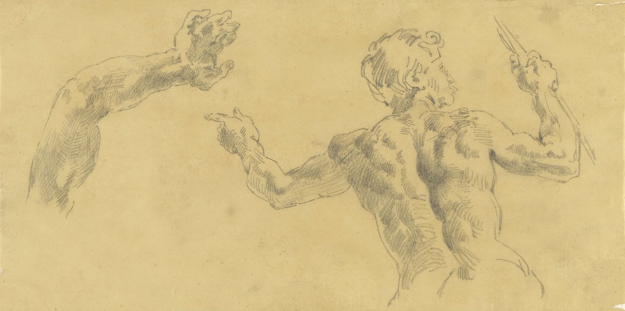 Náčrtky paže a muže při pohledu zezadu od Eugène Delacroix