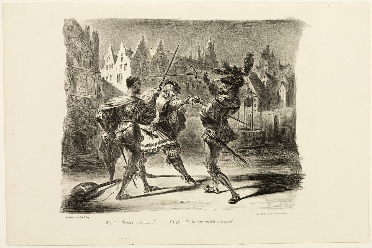 Souboj mezi Faustem a Valentýnem, od Fausta od Eugène Delacroix