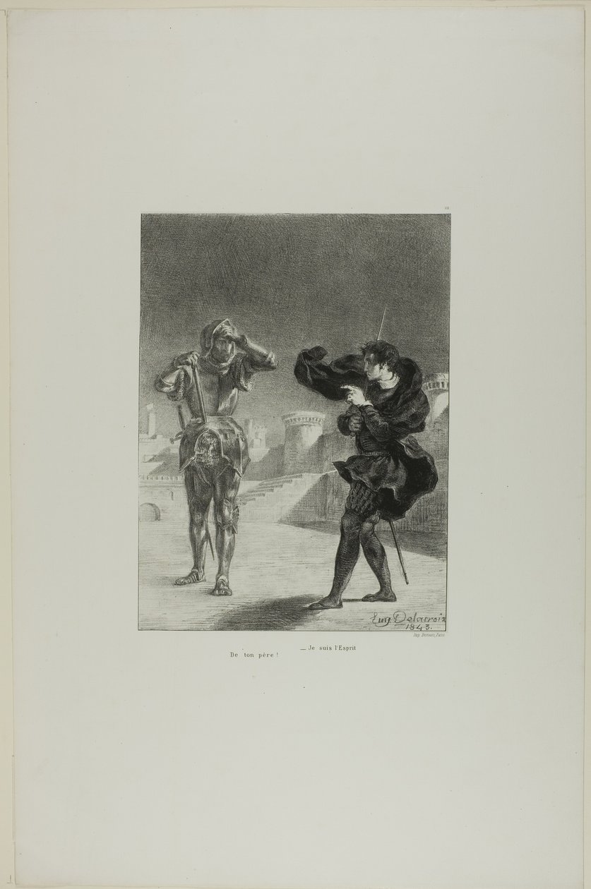 Duch na nástupišti, deska 3 z Hamleta od Eugène Delacroix