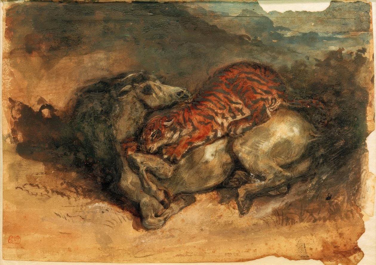 Tygr útočí na koně od Ferdinand Victor Eugene Delacroix