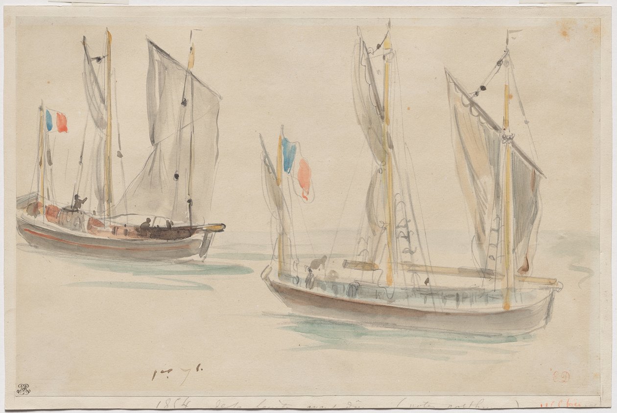 Dvě lodě v přístavu Dieppe od Eugène Delacroix
