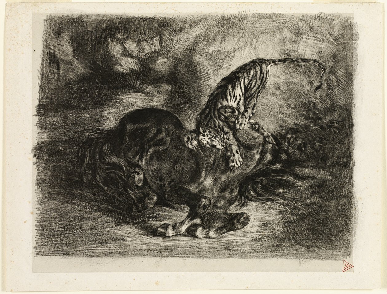 Divoký kůň sražený tygrem od Eugène Delacroix