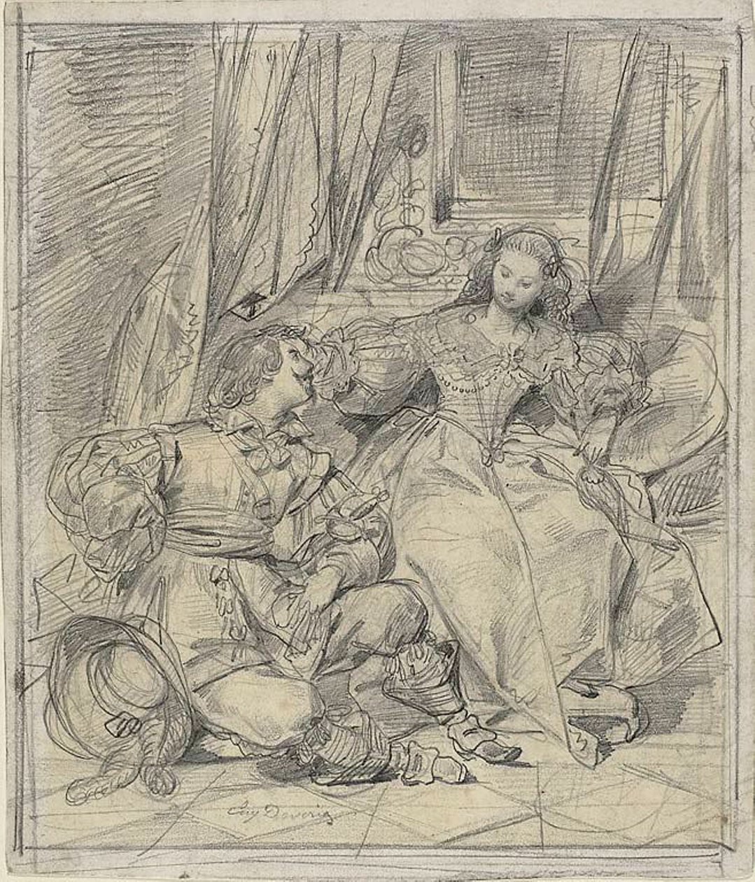 Dáma a kavalír od Eugène François Marie Joseph Devéria