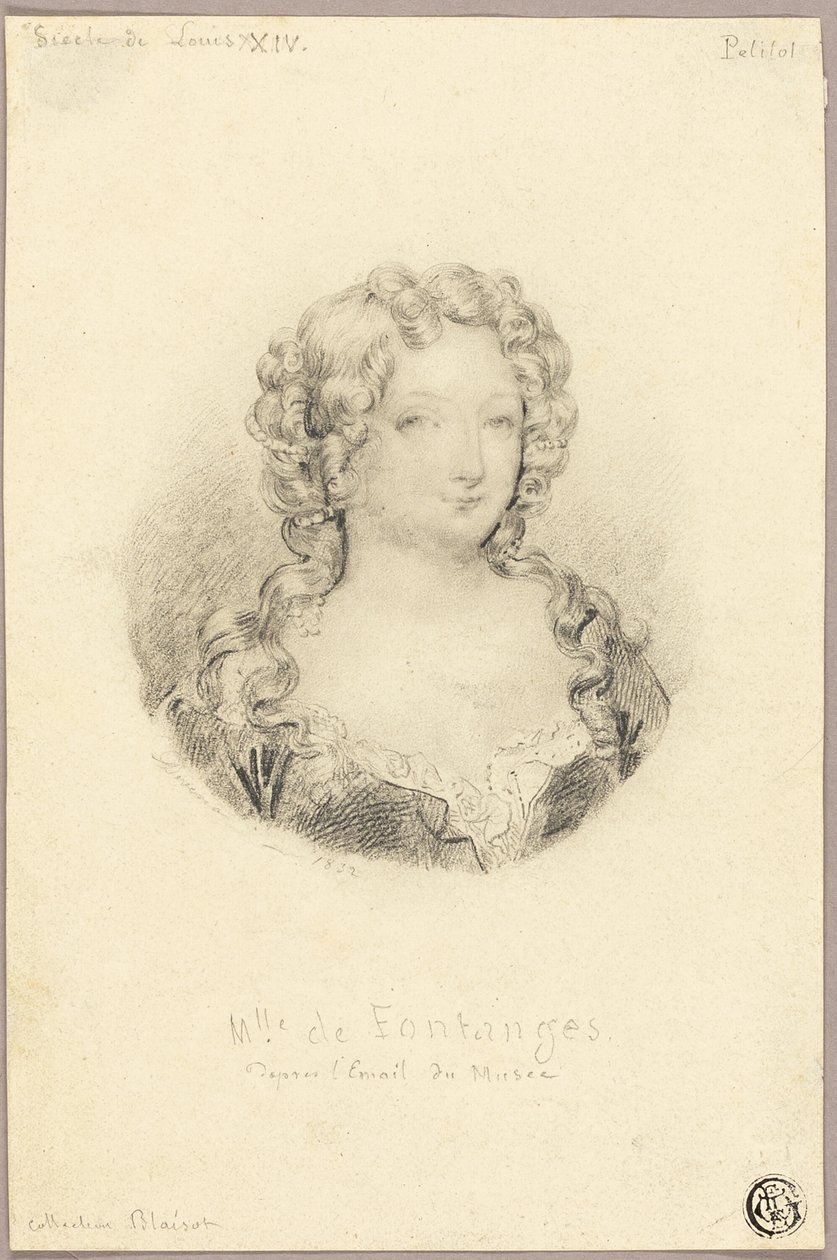 Medailonový portrét slečny de Fontanges od Eugène François Marie Joseph Devéria