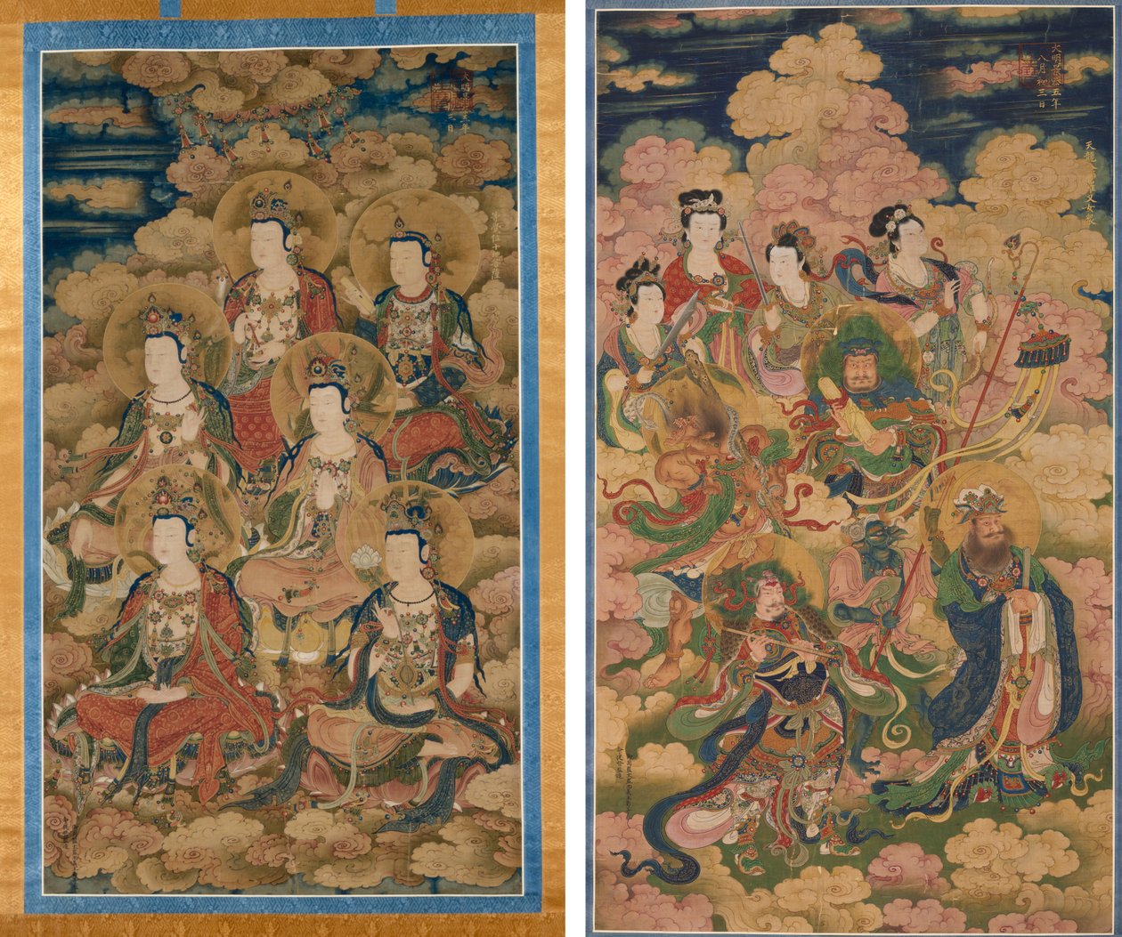 Bódhisattvové deseti stupňů v dosahování nejdokonalejších znalostí; Osm zástupů Deva, Naga a Yakshi od Eugène Fromentin