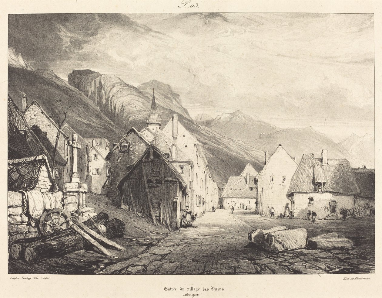 Vjezd do vesnice Les Bains od Eugène Isabey and Pierre Luc Charles Ciceri
