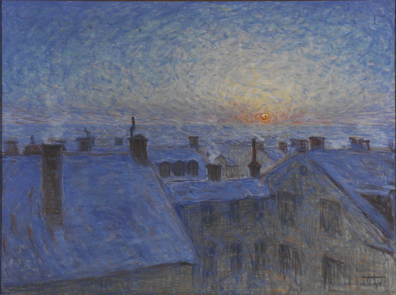 Východ slunce nad střechami Stockholmu, 1903 od Eugène Jansson