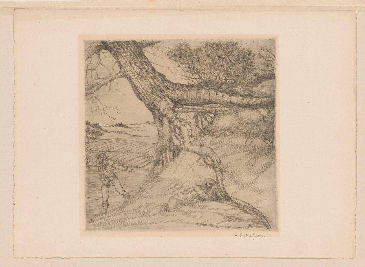 Rozsévač a ležící postava se sepjatýma rukama v krajině od Eugène Joors (signed by artist)