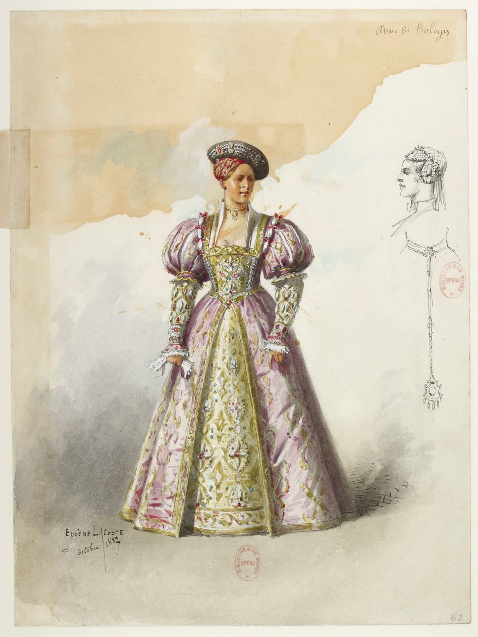 Btv1b84558104 63 - Saint-Saëns - Jindřich VIII - Modely kostýmů - Lacoste - 62. Anna Boleynová bez límce od Eugene Lacoste
