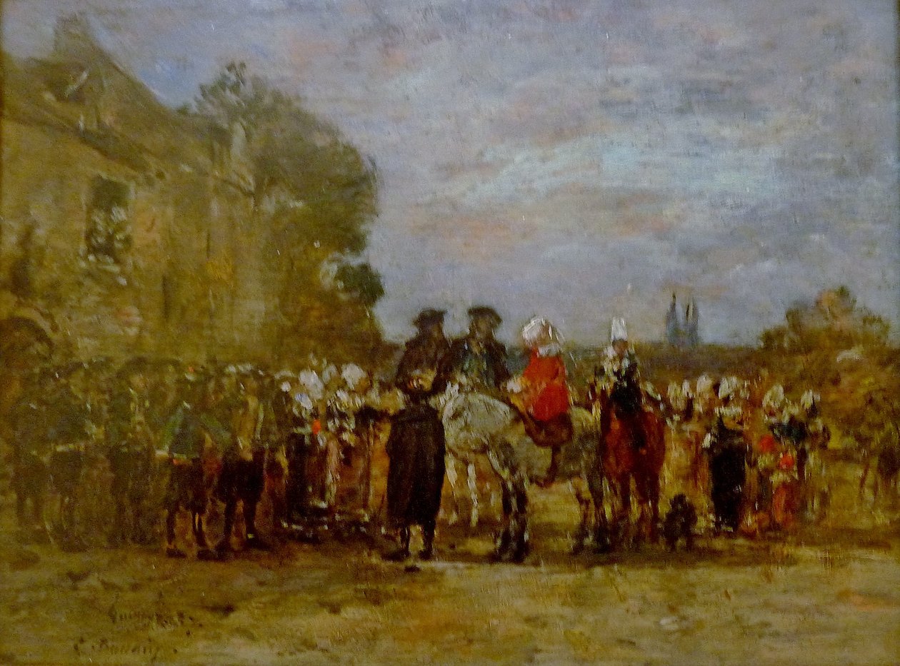 Francouzština:  Noce à Quimper Svatba v Quimperu od Eugene Louis Boudin