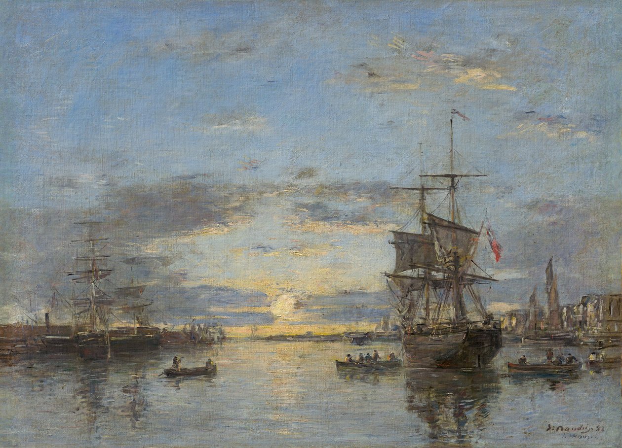 Německy: Le Havre. Vnější přístav při západu slunce Le Havre: Vnější přístav při západu slunce od Eugene Louis Boudin
