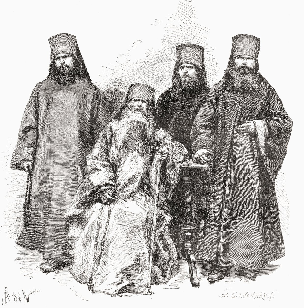 Filaret Drozdov a jeho tři synové, z „El Mundo en la Mano“, vydáno 1878 od European School