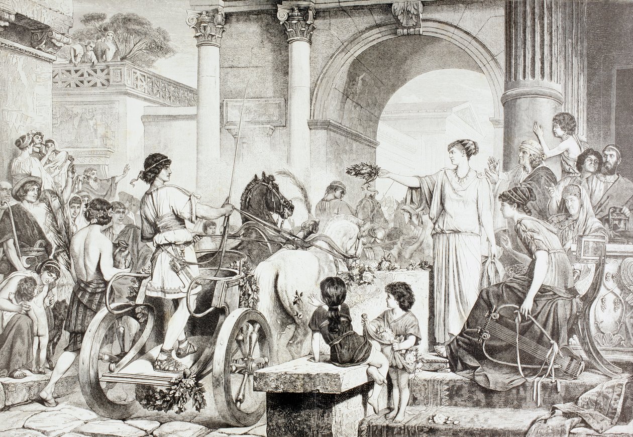 Konec Chariot Race na olympijských hrách ve starověkém Řecku, z 