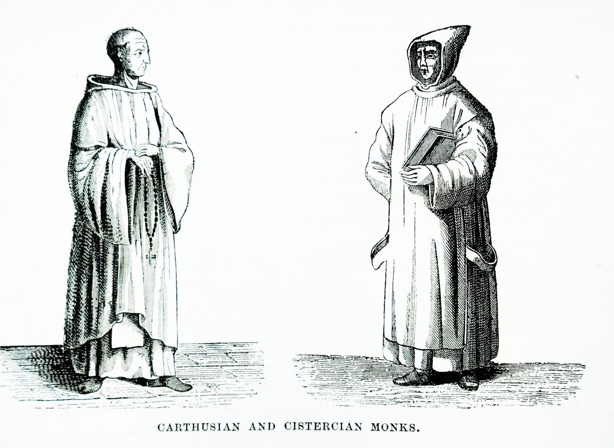 Kartuziánský a cisterciácký mnich (rytina) od European School