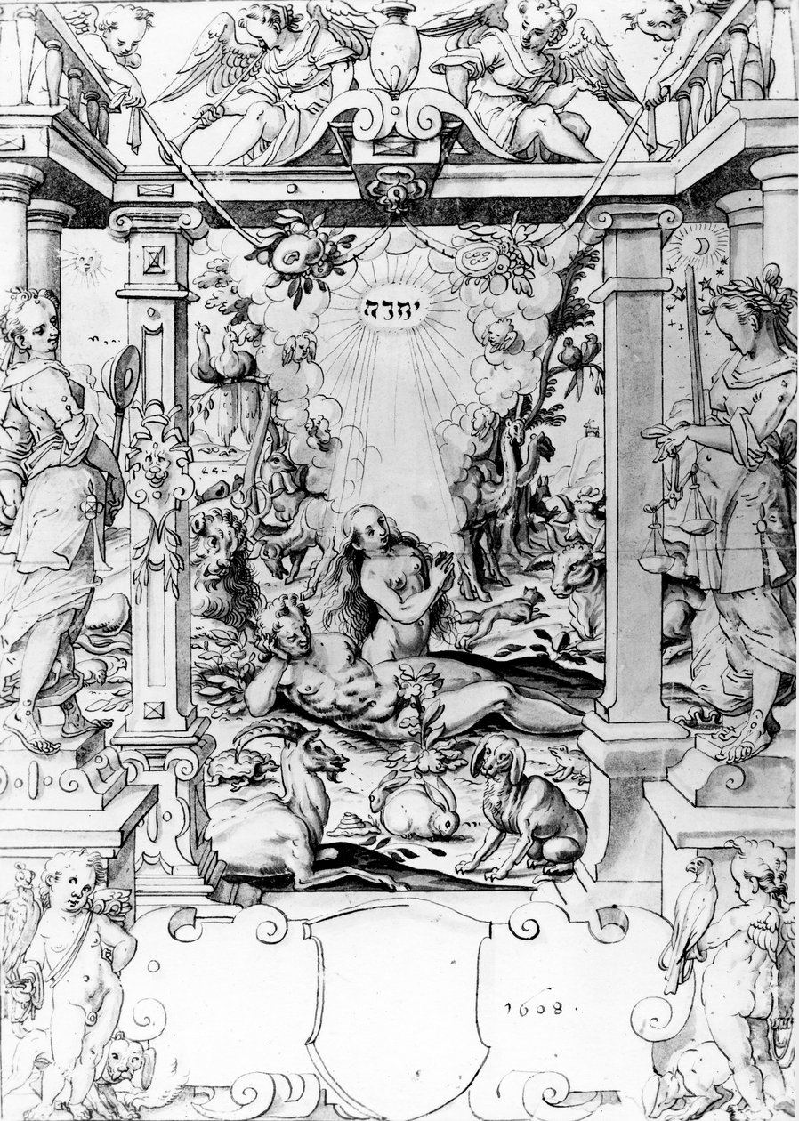 Adam a Eva, 1609 (pero a inkoust) od European School