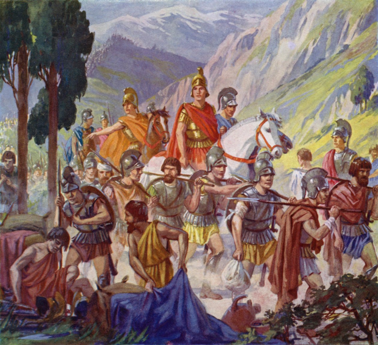 Alexandr Veliký ve Střední Asii, 4. století př. n. l. (barevná litografie) od European School