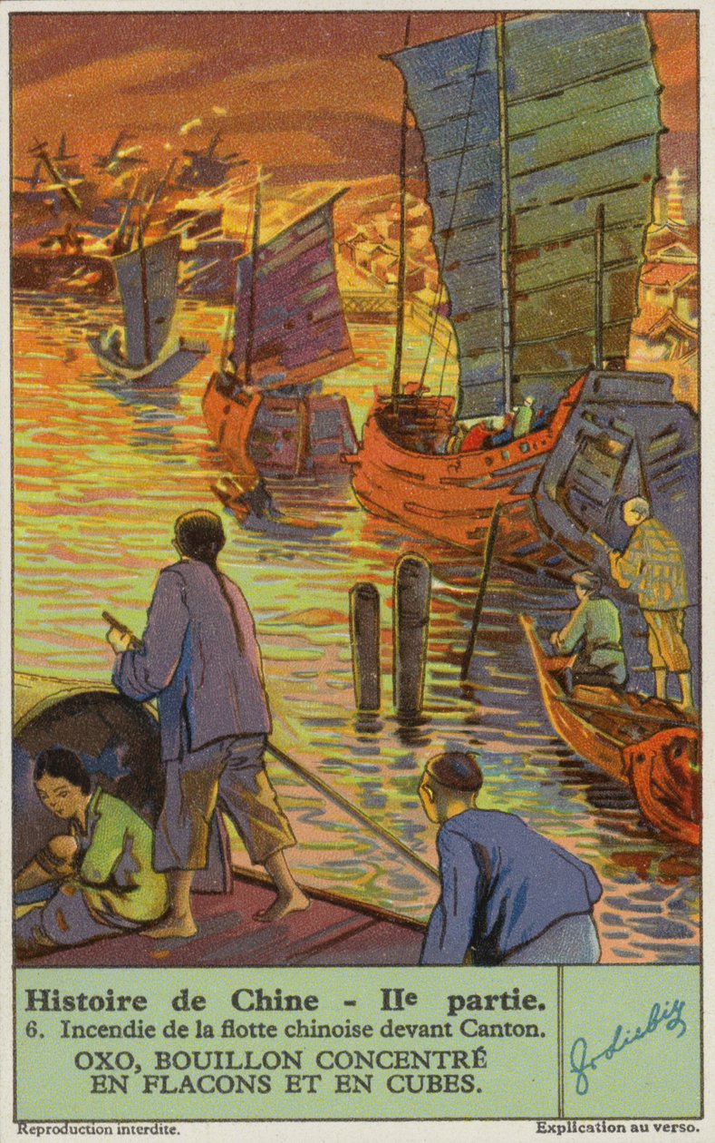Vypálení čínské flotily v Kantonu (chromolit) od European School