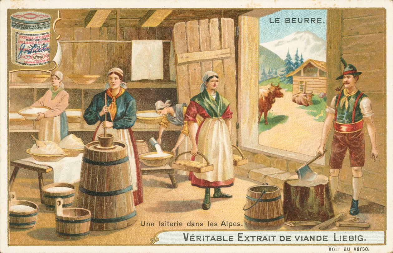 Máslo, Liebigova karta, počátek 20. století (chromo) od European School