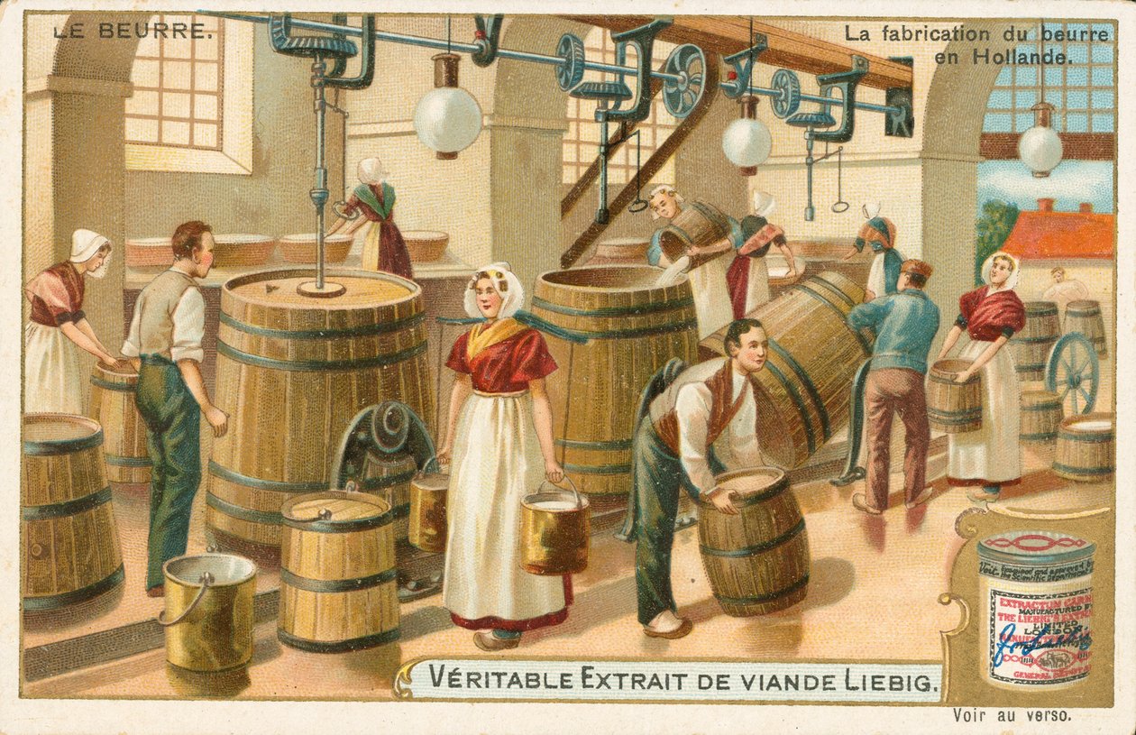 Máslo, Liebigova karta, počátek 20. století (chromo) od European School