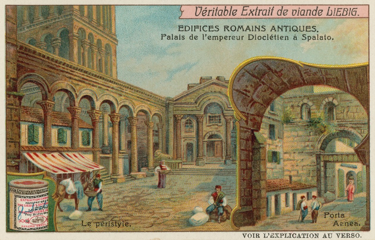 Diokleciánův palác ve Splitu v Chorvatsku s detailem kolonády a jižní mořské brány (chromolit) od European School