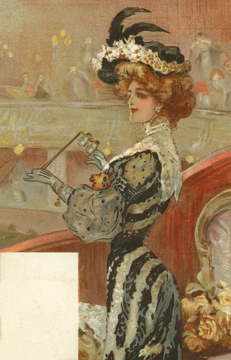 Elegantní žena v divadle (barevná litografie) od European School