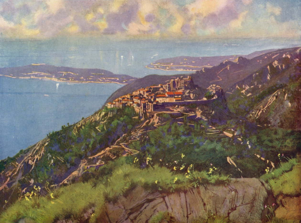 Eze, celkový pohled (barevná litografie) od European School