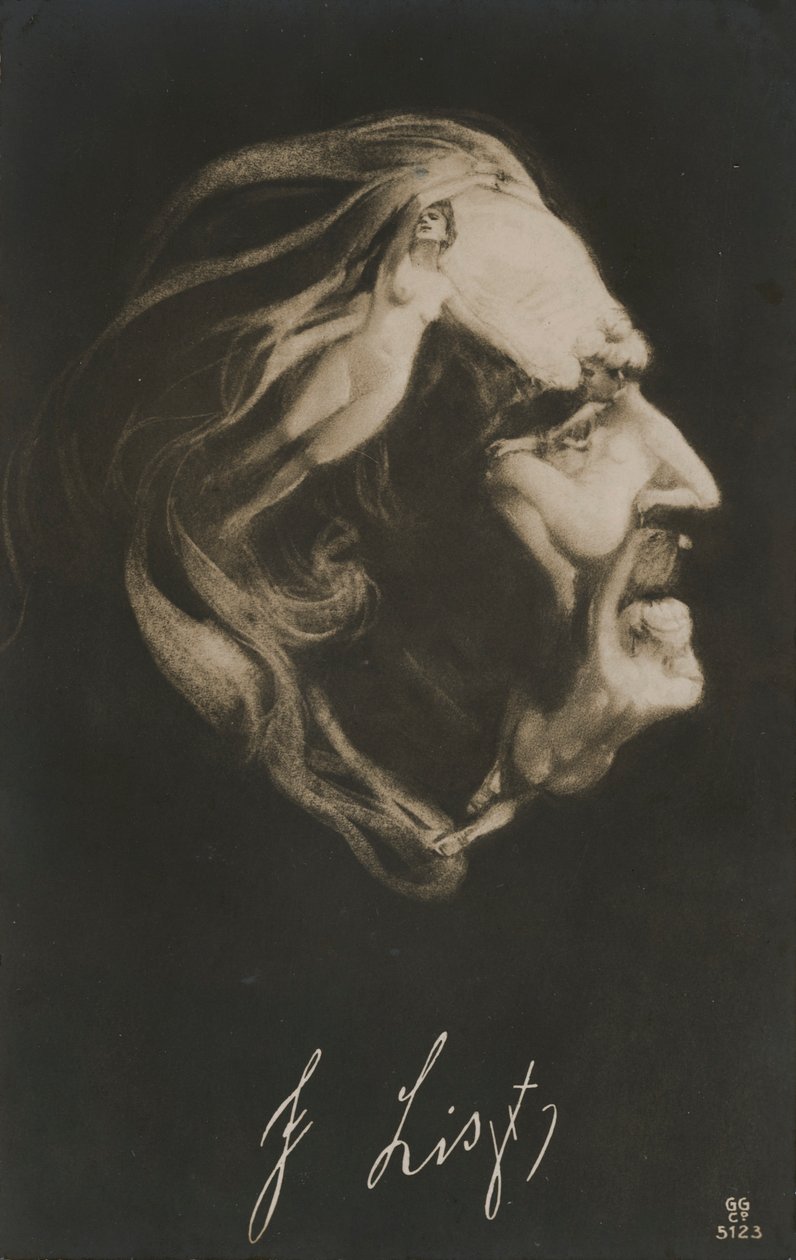 Franz Liszt, maďarský skladatel, dirigent a klavírista (litografie) od European School