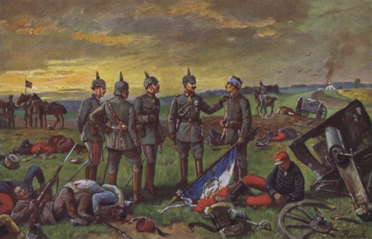 Němečtí vojáci na bitevním poli po vítězství nad Francouzi, Prusko-francouzská válka od European School