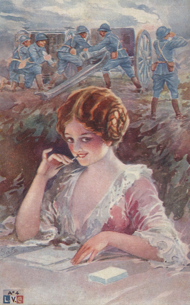 Dívka píšící vojákovi (barevná litografie) od European School