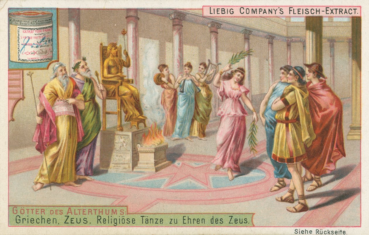 Řecko, Zeus, Liebigova karta, počátek 20. století (chromo) od European School