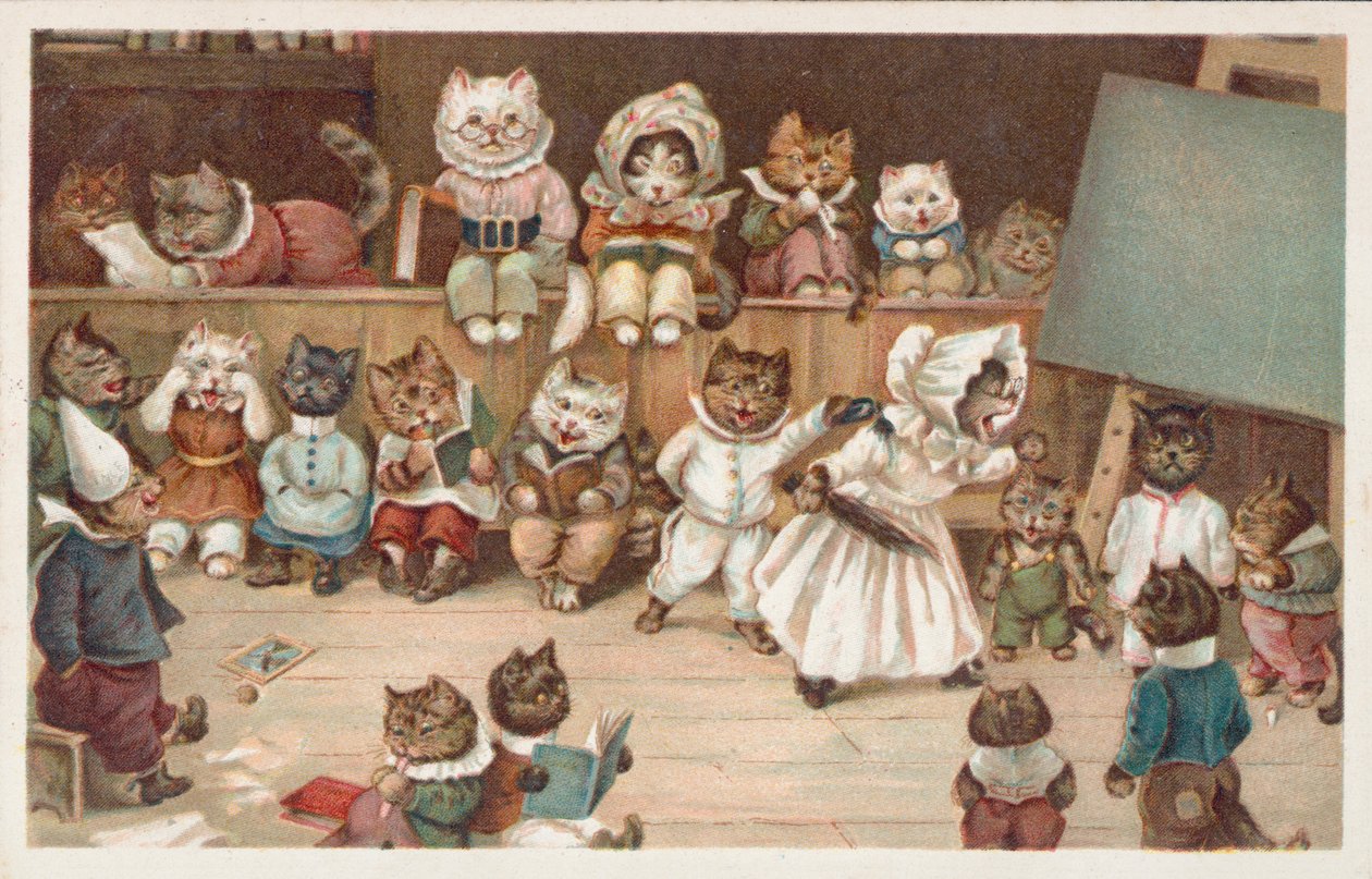 Humoristická pohlednice s kočkou (barevná litografie) od European School