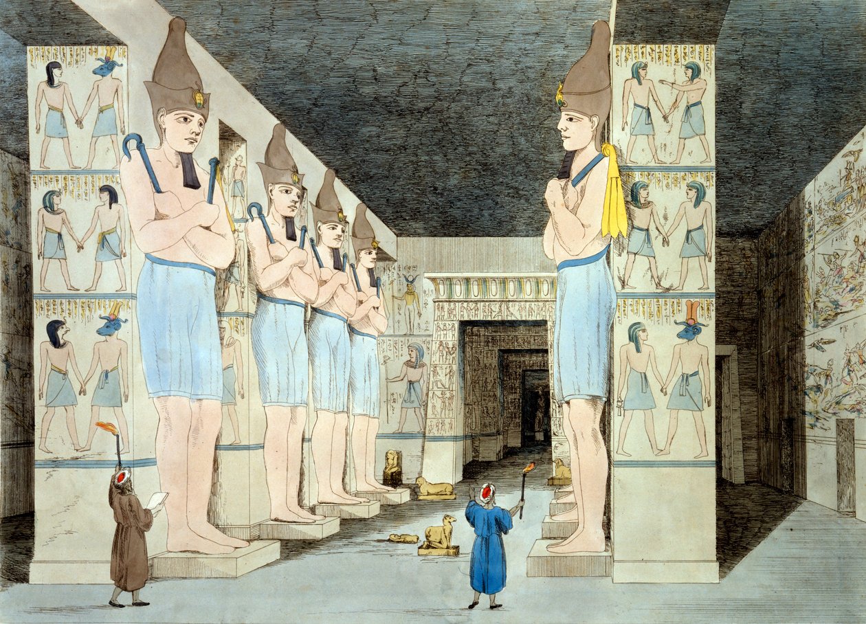 Interiér Ramesesova chrámu v Abu Simbel (barevný lept) od European School