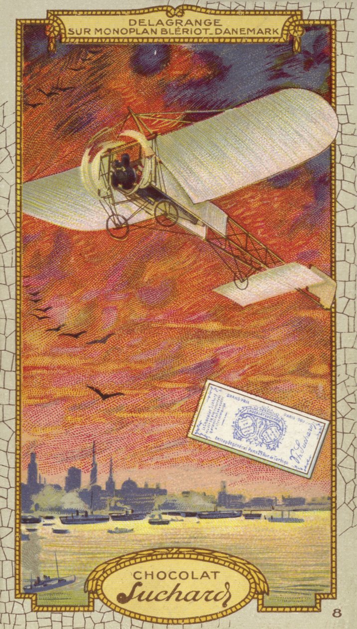 Leon Delagrange v jednoplošníku Bleriot, Dánsko (chromolit) od European School