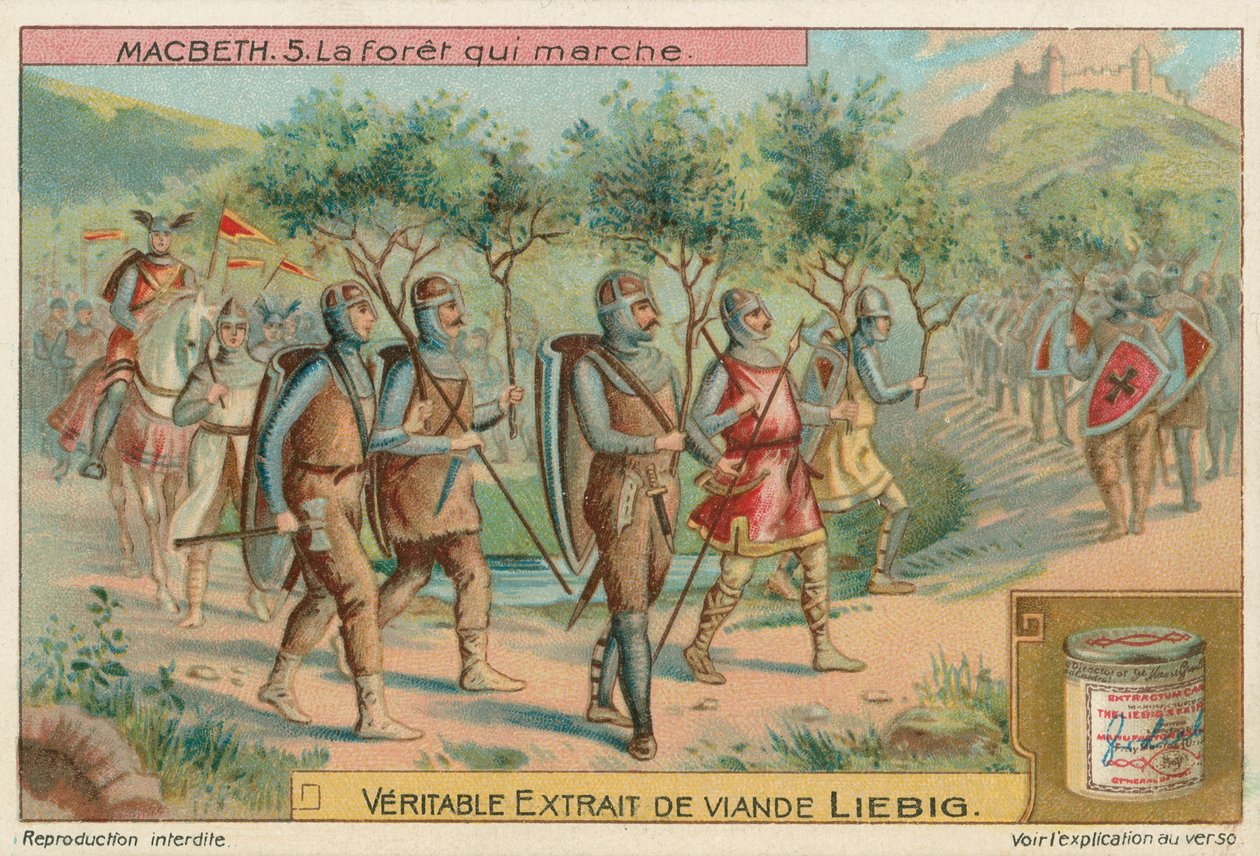 Macbeth. Les, který pochodoval, Liebigova karta, počátek 20. století (chromo) od European School