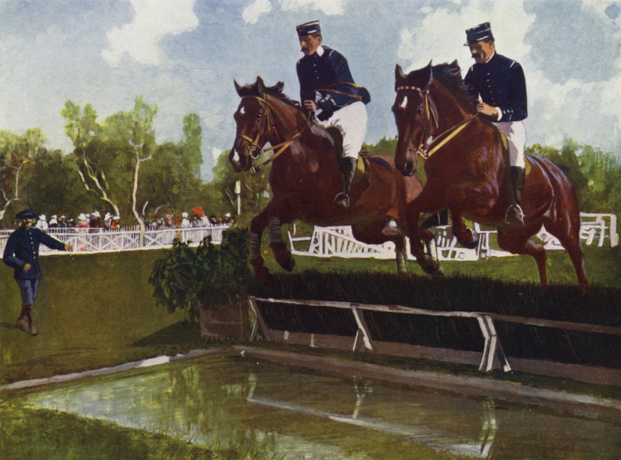 Menton, Výstava koní "Un Joli Saut" (barevná litografie) od European School