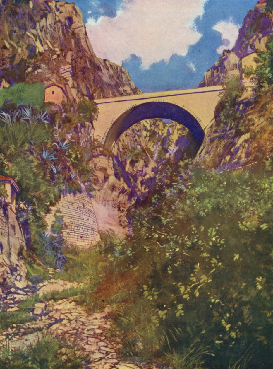Menton, Le Pont St-Louis (barevná litografie) od European School